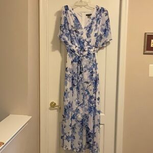 Floral Blue Maxi Hi-low Dress